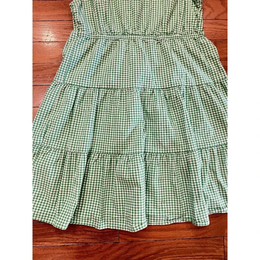 Monteau Los Angeles Girls Large Green Gingham Tiered Button Front Dress L